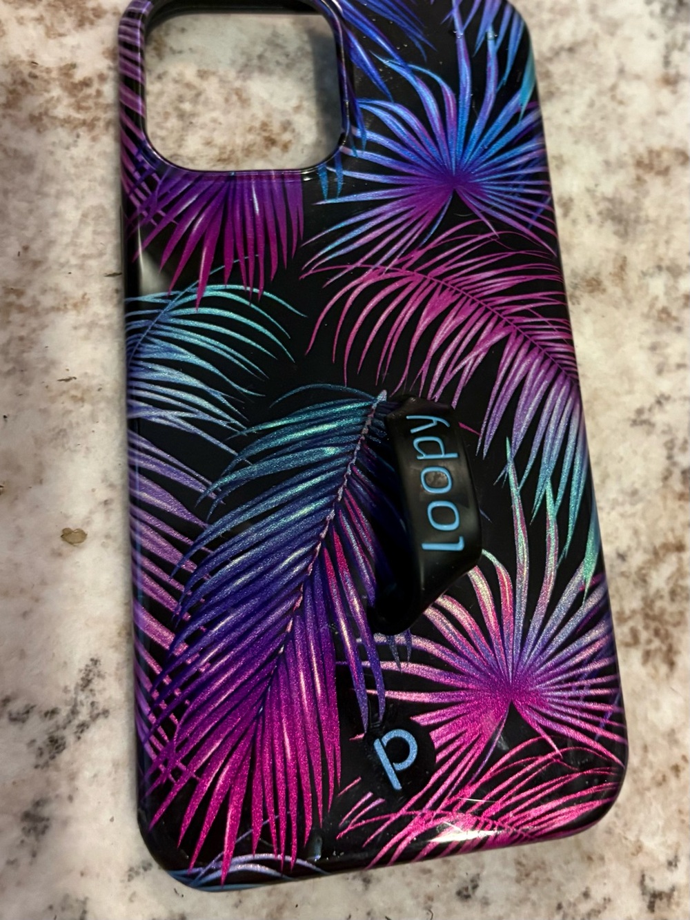 iPhone 13 Pro Max Loopy Tropical Palm Pattern Phone Case - Purple/Blue
